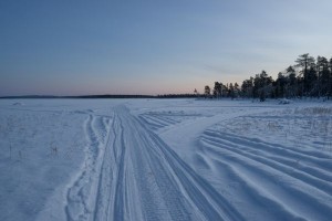 Snowmobile tracks on Lake Inari